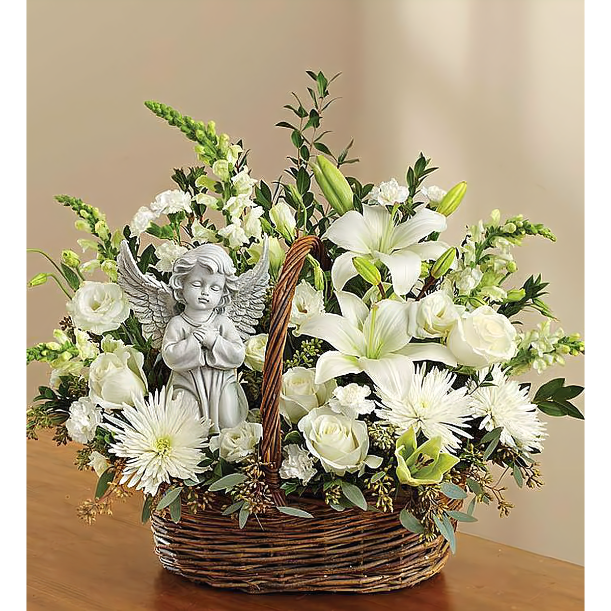 Heavenly Angel All White Basket - Funeral &gt; Baskets