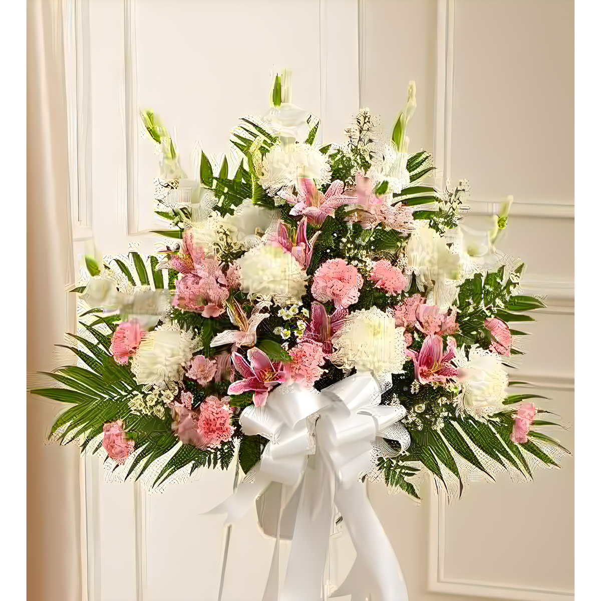 Heartfelt Sympathies Pink &amp; White Standing Basket - Funeral &gt; For the Service