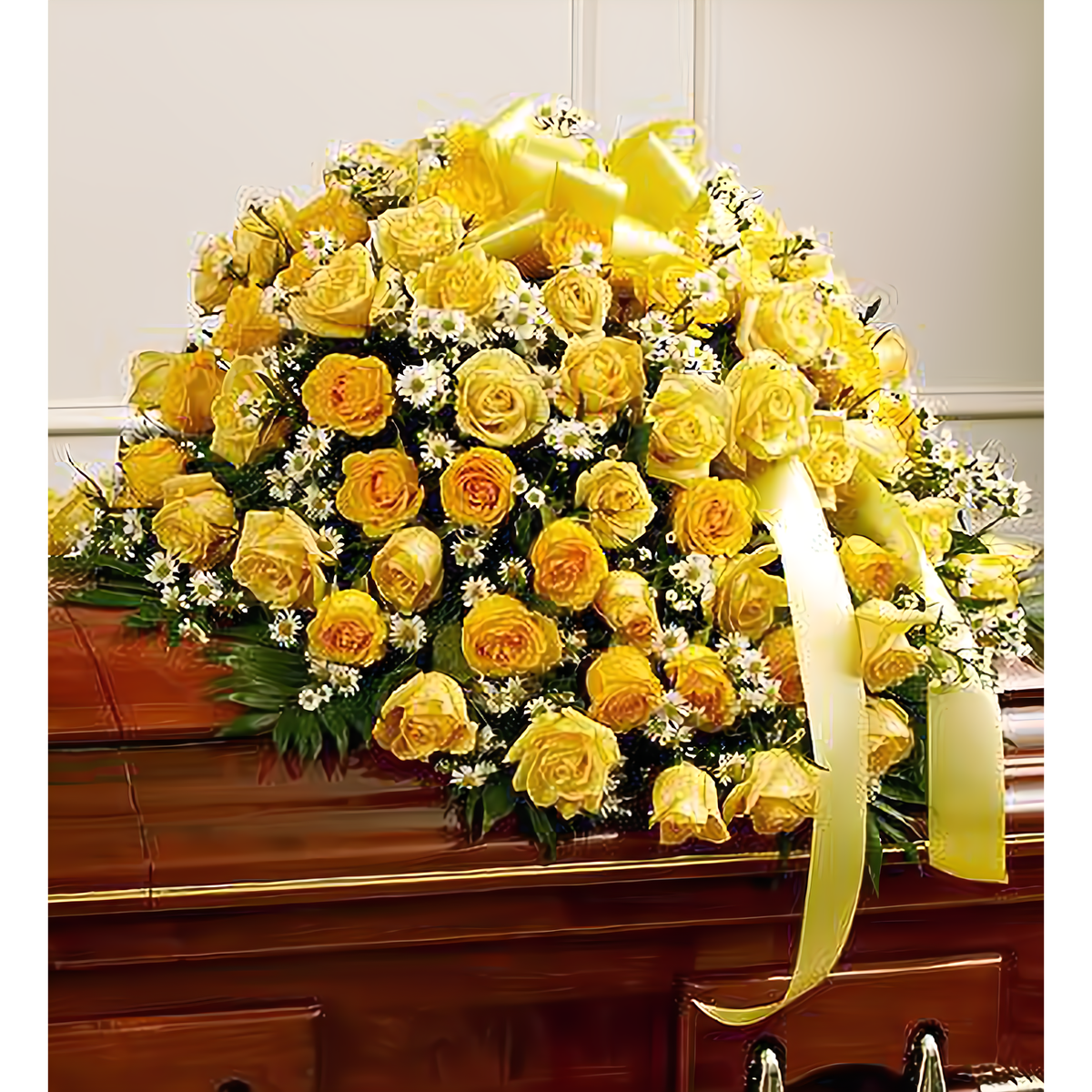 Cherished Memories Rose Half Casket Cover - Yellow - Funeral &gt; Casket Sprays