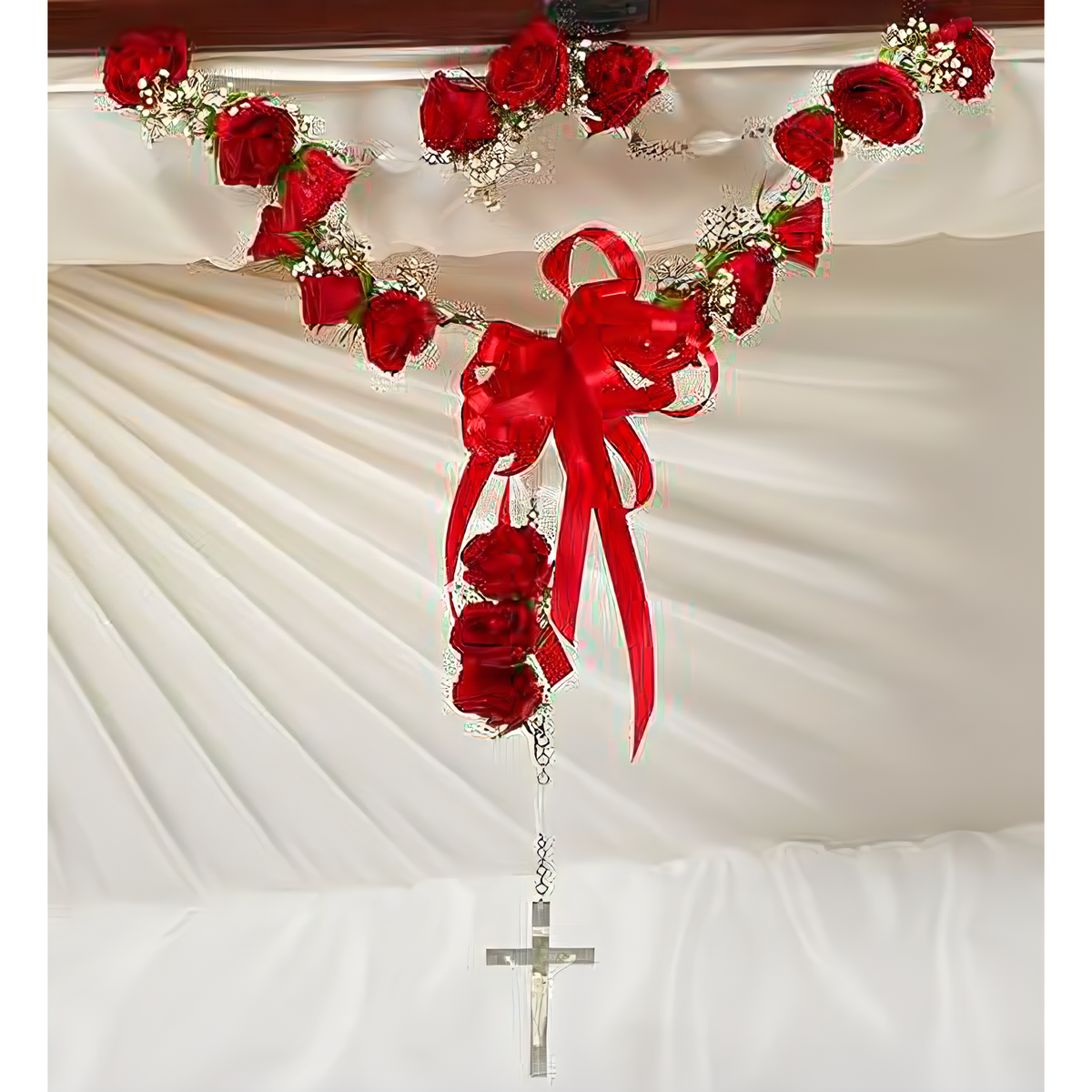 Small Rosary with Red Spray Roses - Funeral &gt; Casket Sprays