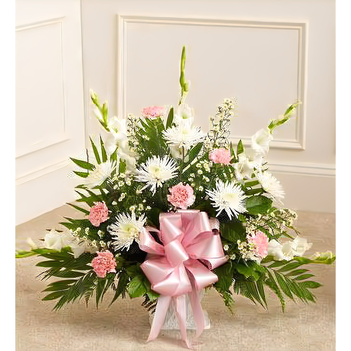 Tribute Pink &amp; White Floor Basket Arrangement - Funeral &gt; For the Service