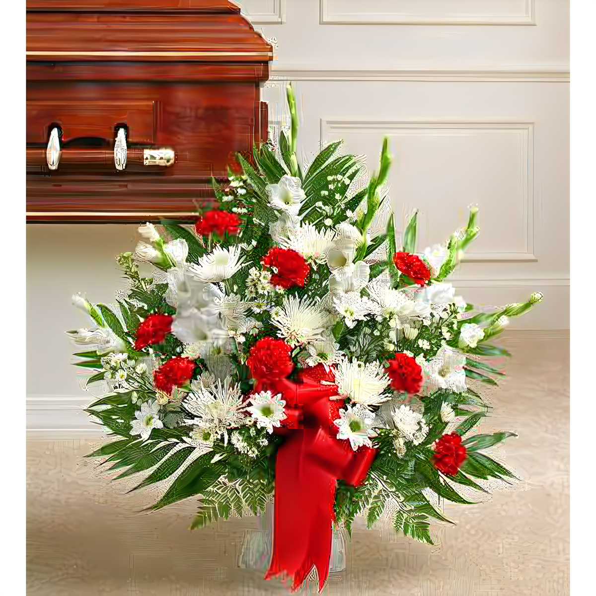 Tribute Red &amp; White Floor Basket Arrangement - Funeral &gt; For the Service