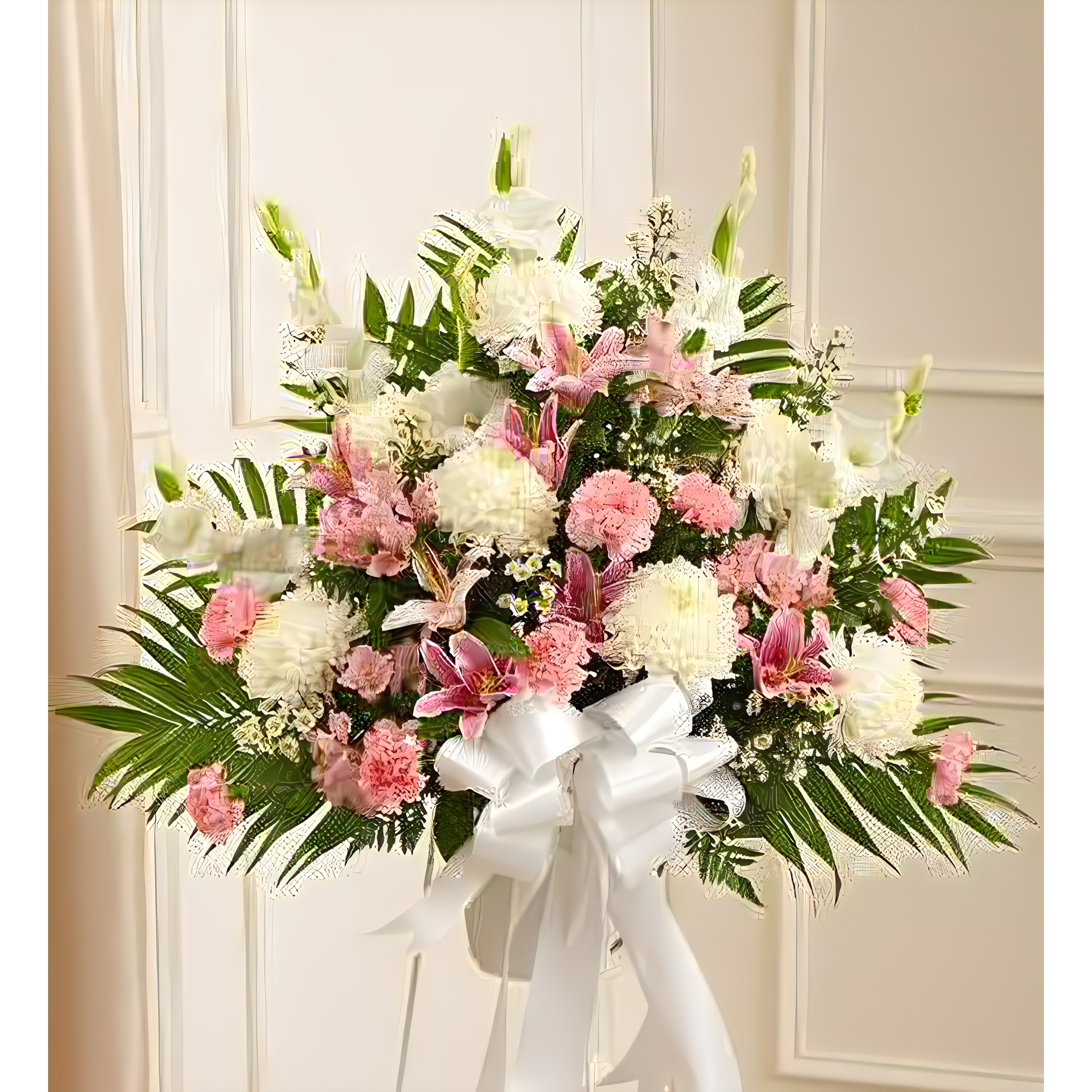 Heartfelt Sympathies Pink & White Standing Basket - Funeral > For the Service