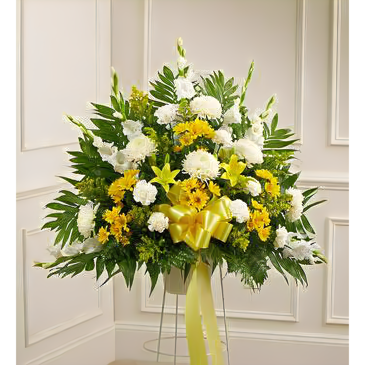 Heartfelt Sympathies Yellow Standing Basket - Funeral &gt; For the Service