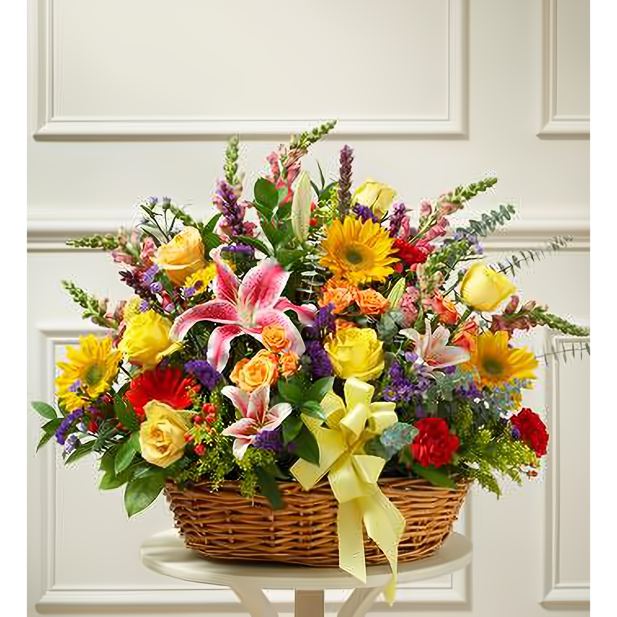 Bright Flower Sympathy Arrangement in Basket - Funeral > For the Service