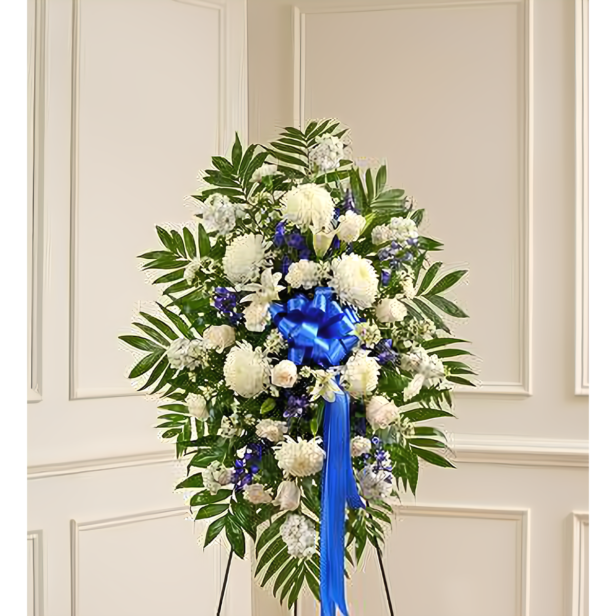 Deepest Sympathies Blue &amp; White Standing Spray - Funeral &gt; Standing Sprays