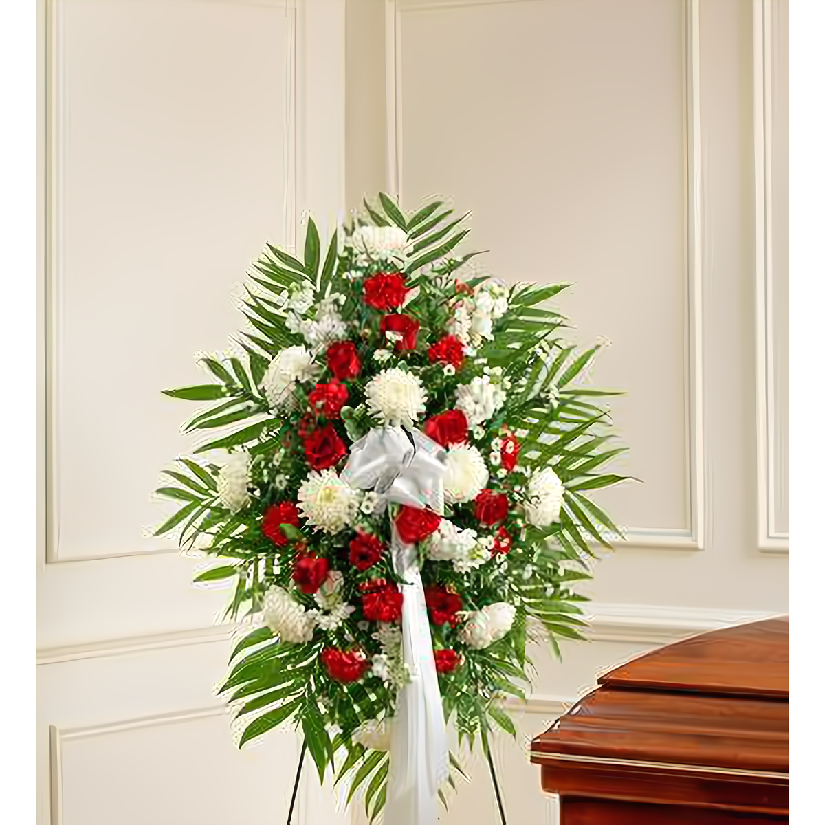 Deepest Sympathies Red &amp; White Standing Spray - Funeral &gt; Standing Sprays