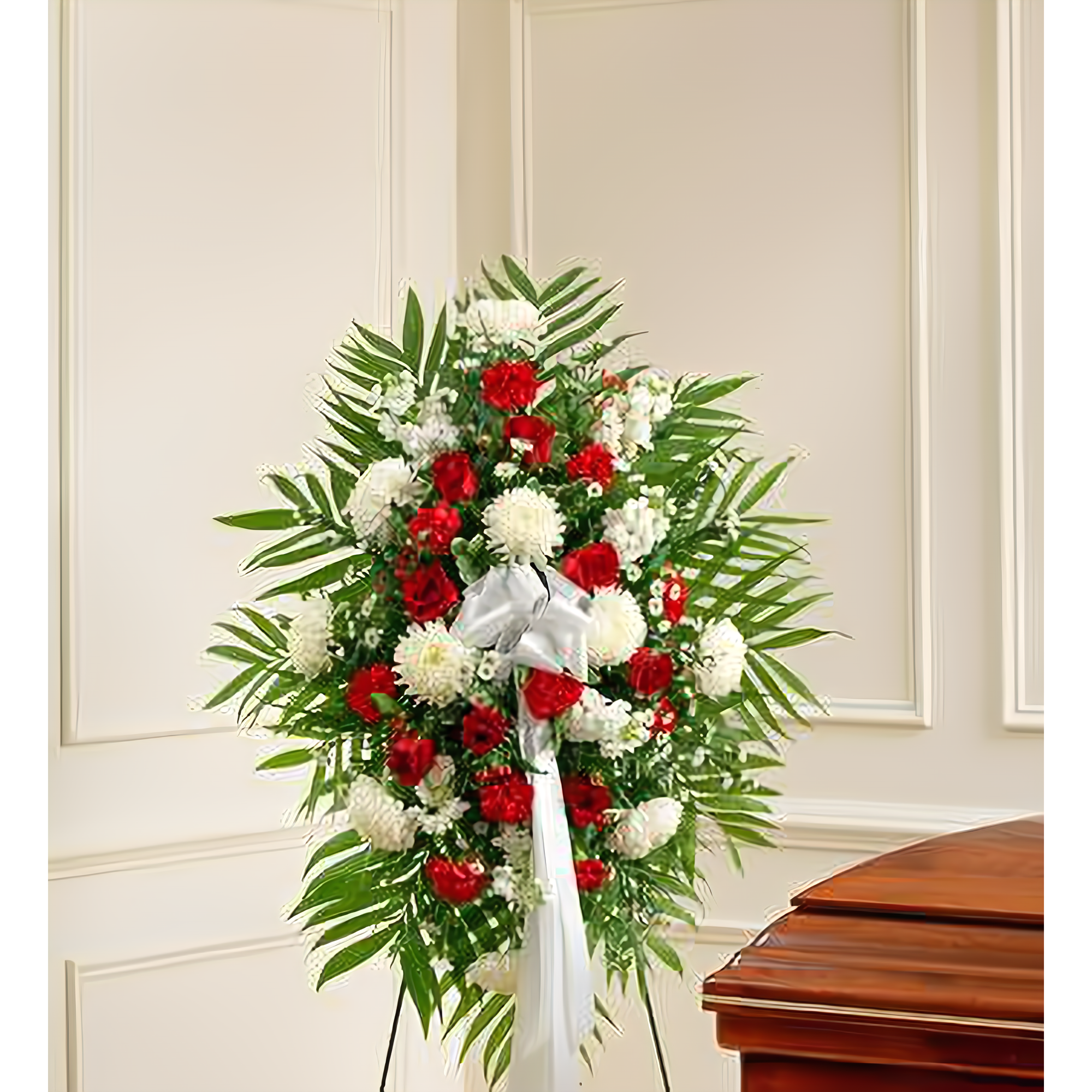 Deepest Sympathies Red & White Standing Spray - Funeral > Standing Sprays