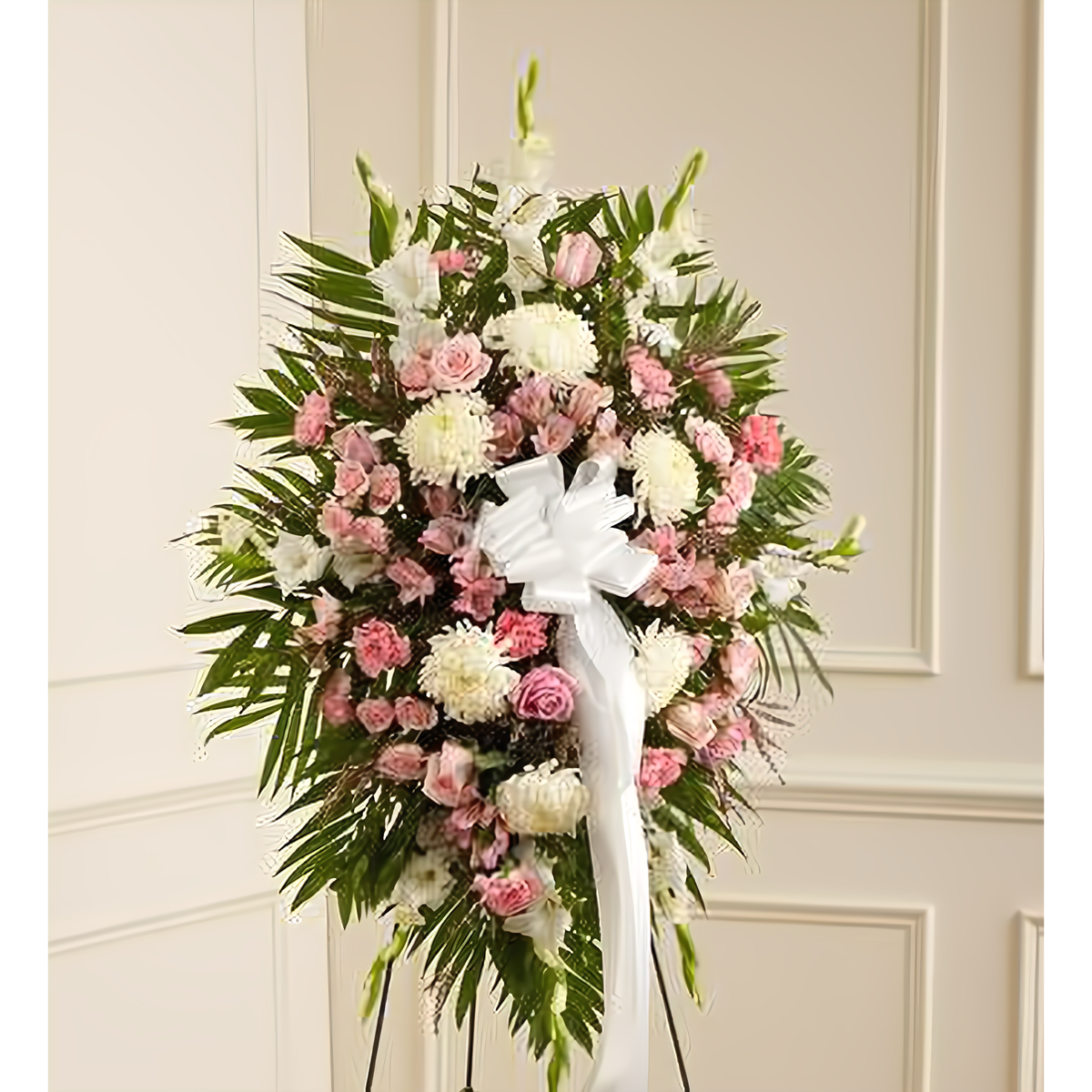 Deepest Sympathies Standing Spray-Pink &amp; White - Funeral &gt; Standing Sprays