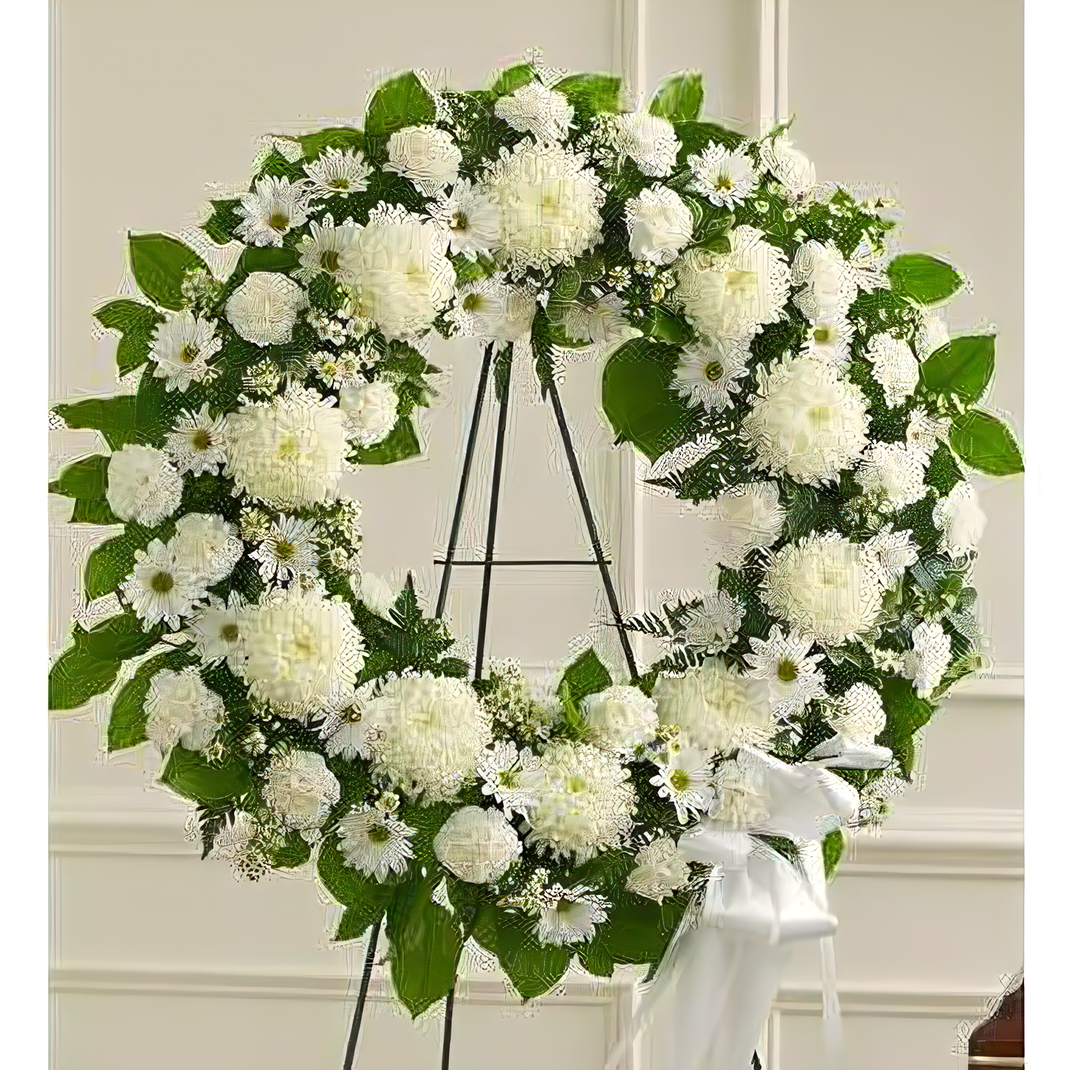 Serene Blessings White Standing Wreath - Funeral > Wreaths