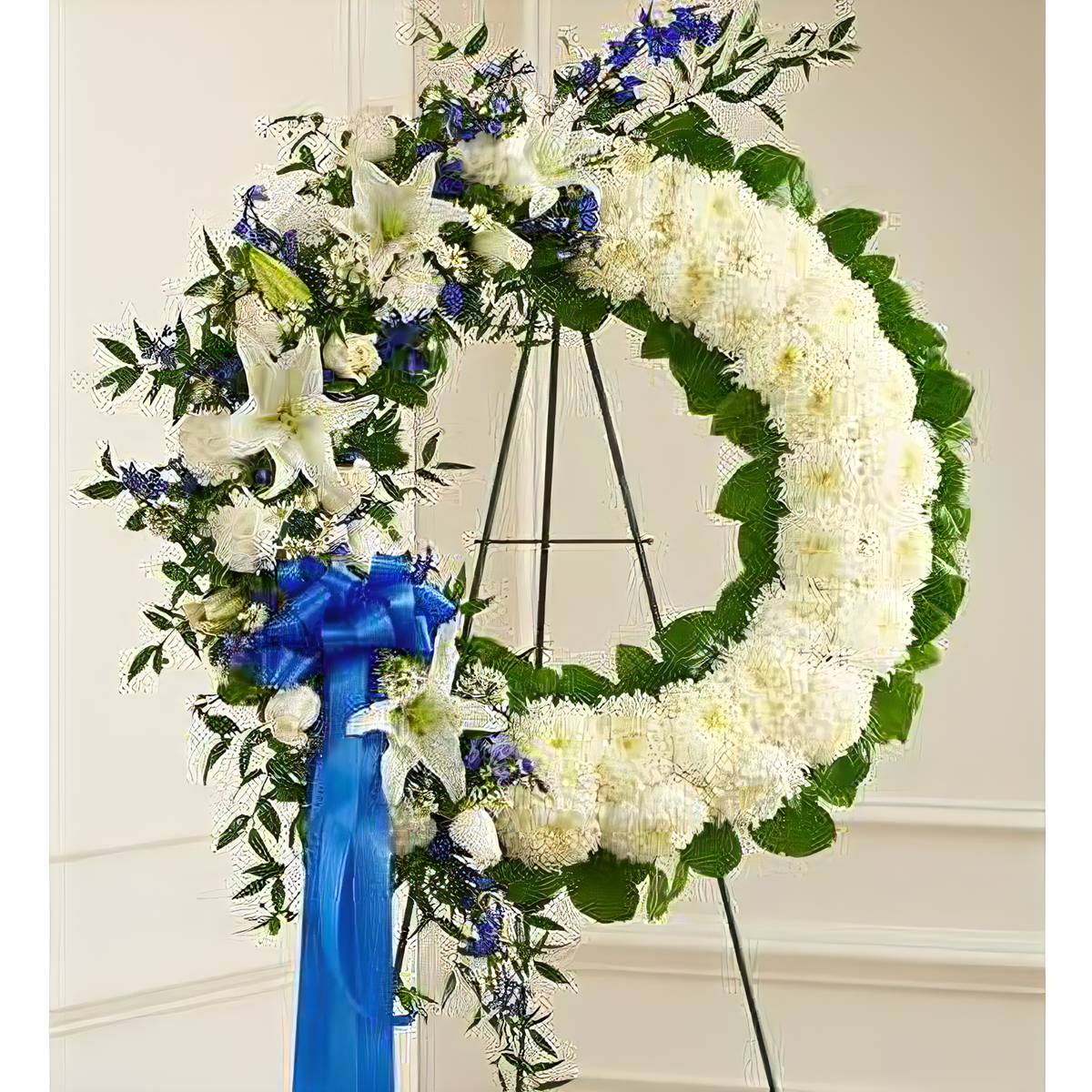 Serene Blessings Blue &amp; White Standing Wreath - Funeral &gt; Wreaths