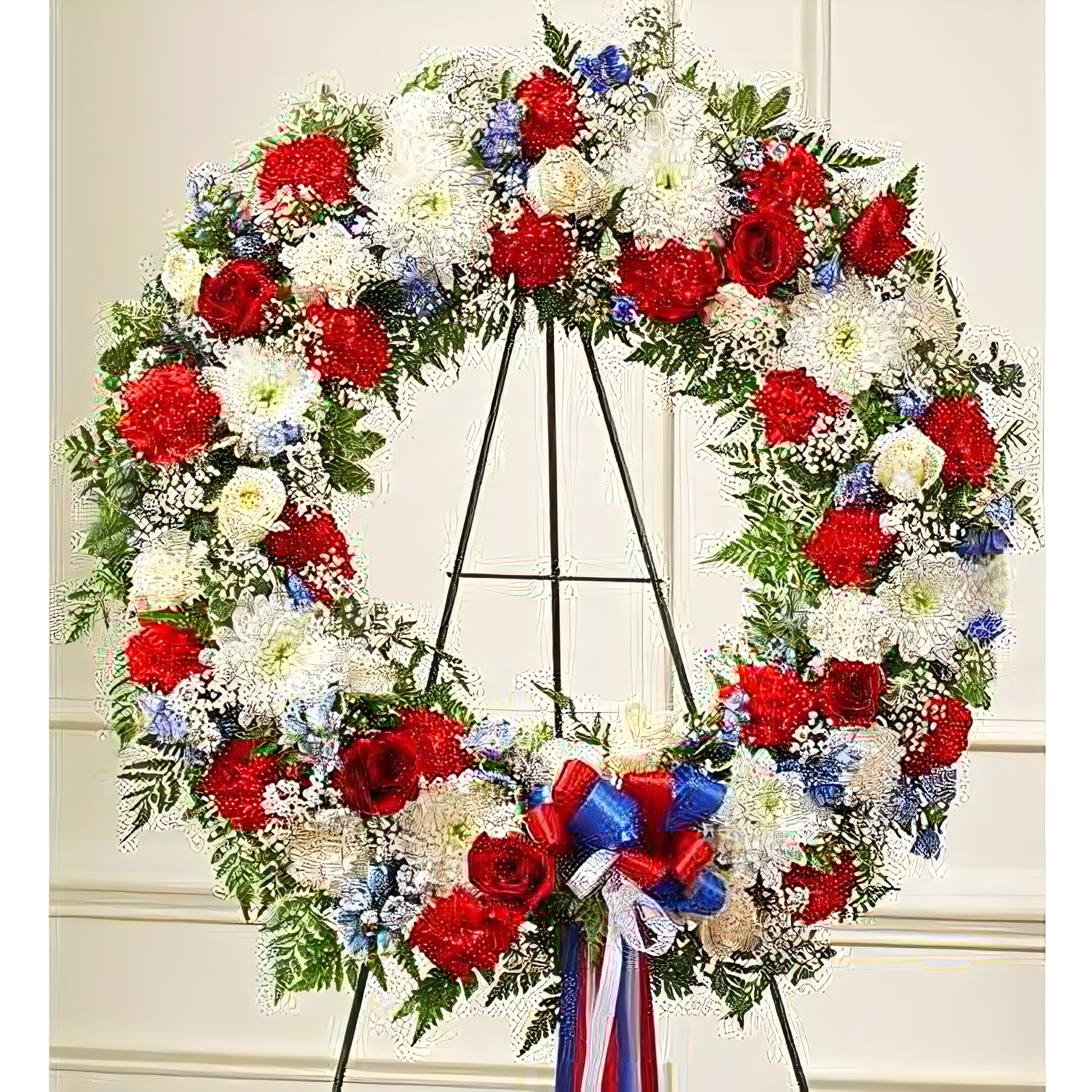 Serene Blessings Red, White & Blue Standing Wreath - Funeral > Wreaths
