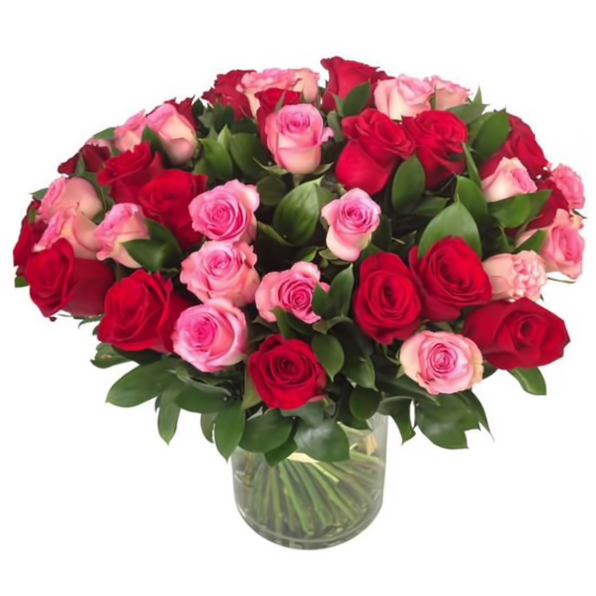 100 Premium Long Stem Red &amp; Pink Rose in a Vase - Valentine&#39;s Day