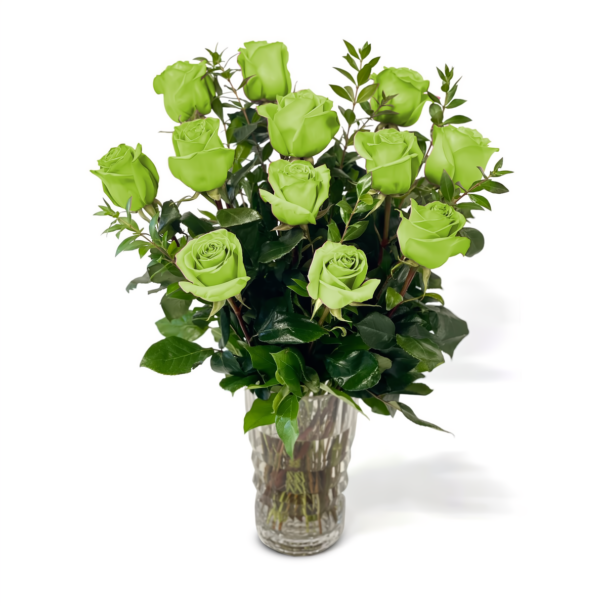 Fresh Roses in a Crystal Vase | Dozen Green - Roses