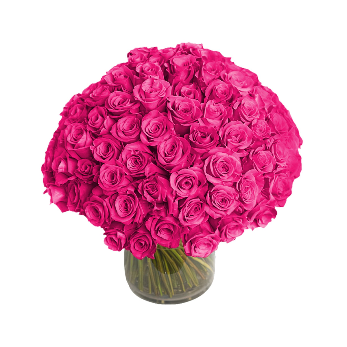 Fresh Roses in a Crystal Vase | Hot Pink - 100 Roses - Roses