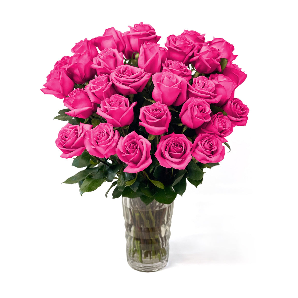 Fresh Roses in a Crystal Vase | Hot Pink - Roses