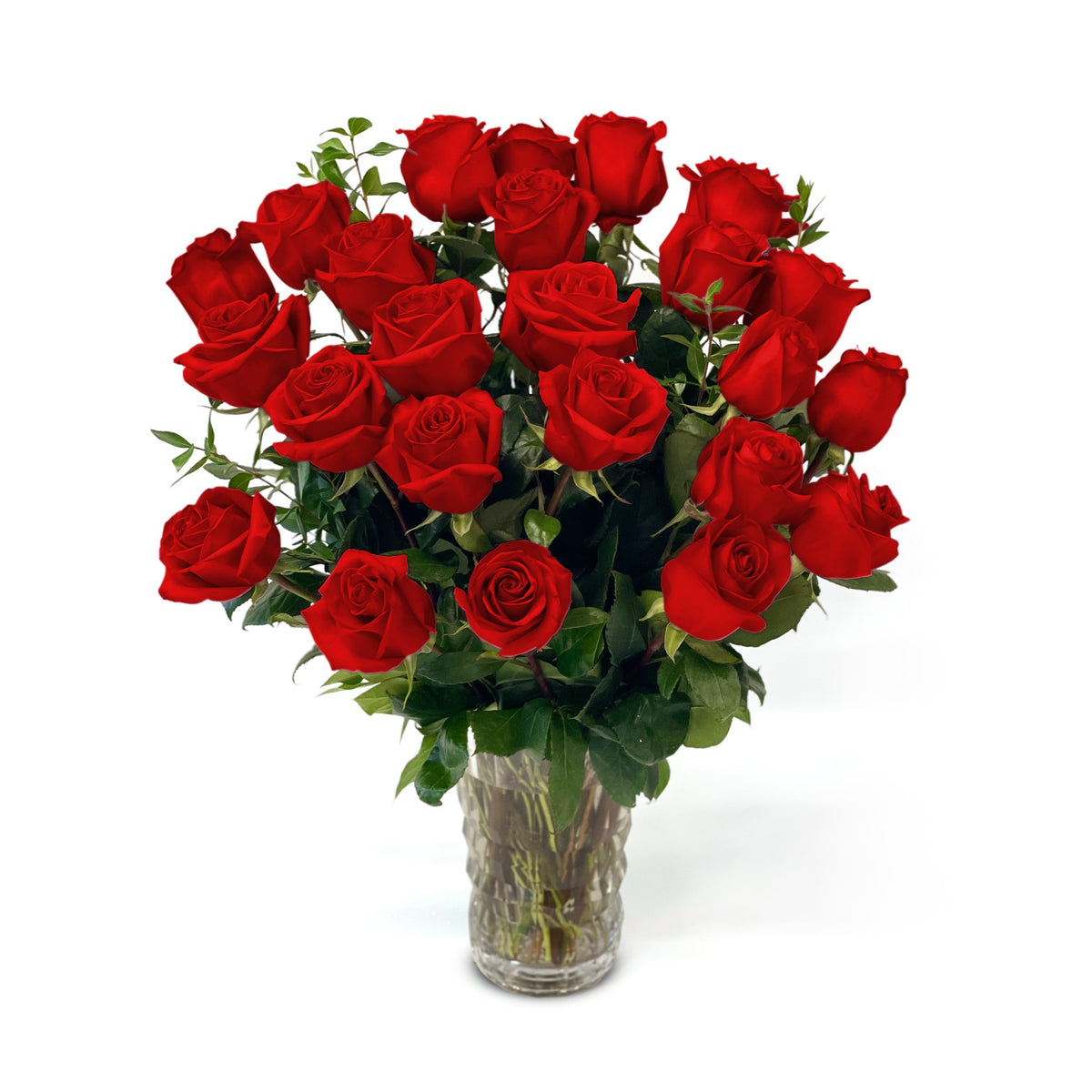 Fresh Roses in a Crystal Vase | Red - 2 Dozen - Roses
