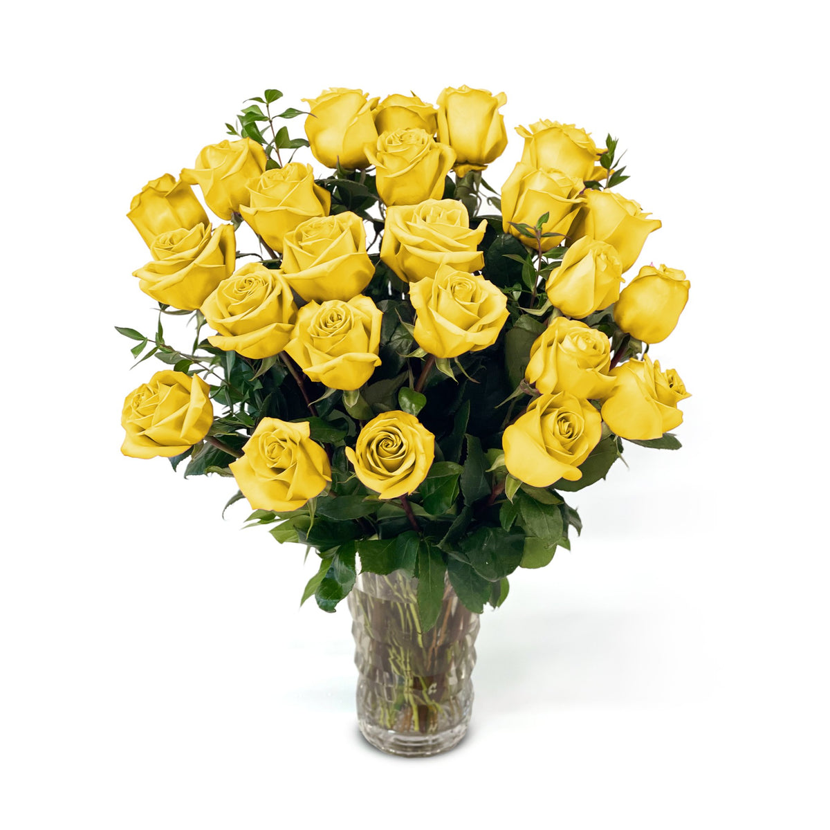 Fresh Roses in a Crystal Vase | Yellow - 2 Dozen - Roses