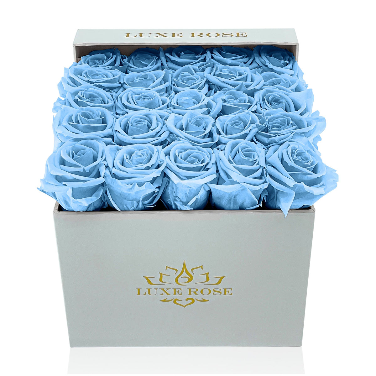 Preserved Roses Small Box | Light Blue - White - Roses